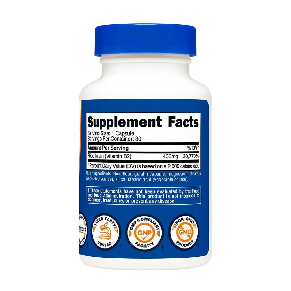 Nutricost Vitamin B2 Riboflavin 400 mg (30 Capsules) - Image 2