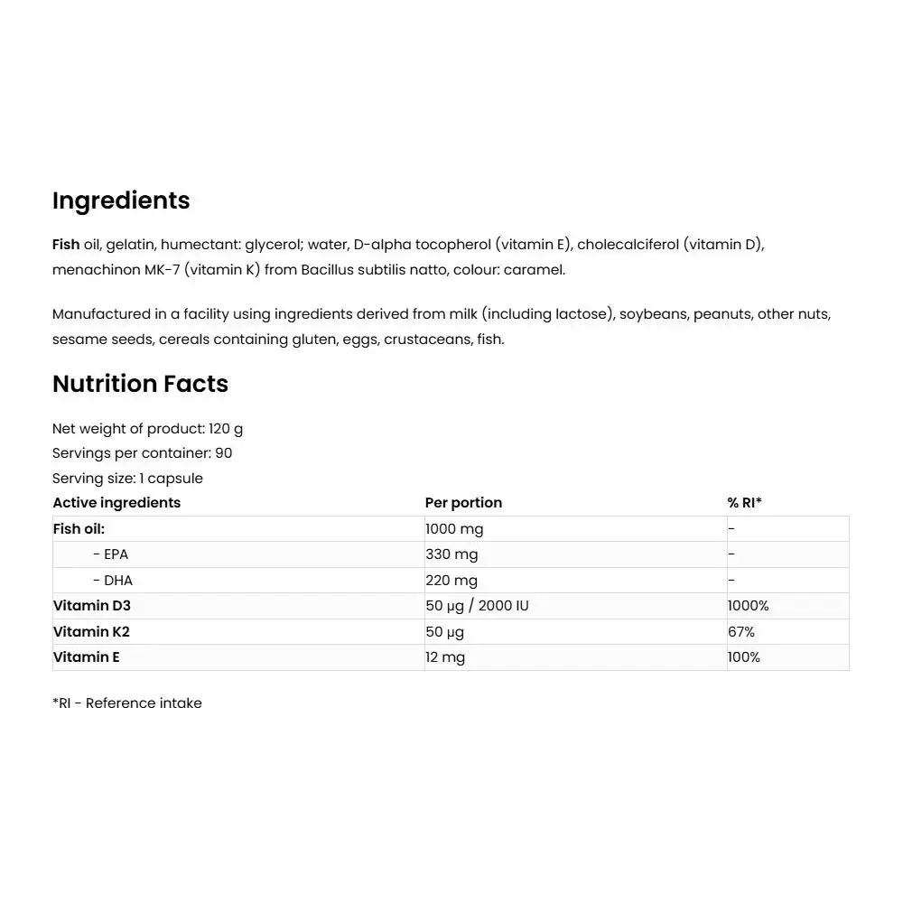 Ostrovit Omega 3 D3 + K2 (90 Capsules) - Image 2