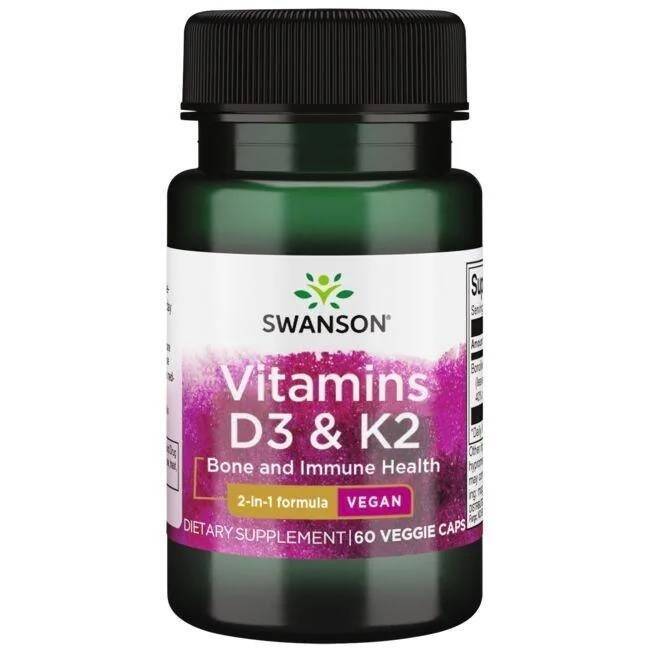 SWANSON Witamina D3 2000IU + K2 75mcg 60vcaps - Nuvalia