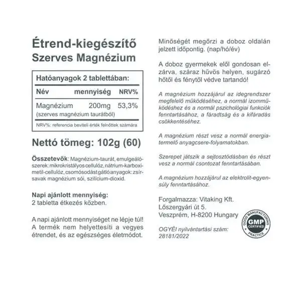 Vitaking Magnesium Taurate 100 mg (60 Tablets) - Image 2