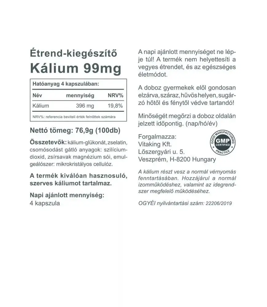 Vitaking Potassium 396 mg (100 Capsules) - Image 2